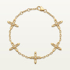 Ovis & Co. Celestial Armband Gold – Edelstahlarmband mit 5 filigranen Kreuz-Anhängern, designed in Frankfurt