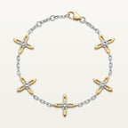 Ovis & Co. Celestial Armband Two-Tone – Edelstahlarmband mit 5 filigranen Kreuz-Anhängern in Silber und Gold, designed in Frankfurt