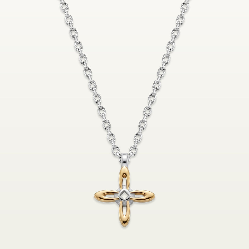 Ovis & Co. Celestial Kette Two-Tone – Edelstahlkette mit filigranem Kreuz-Anhänger in Silber und Gold, designed in Frankfurt