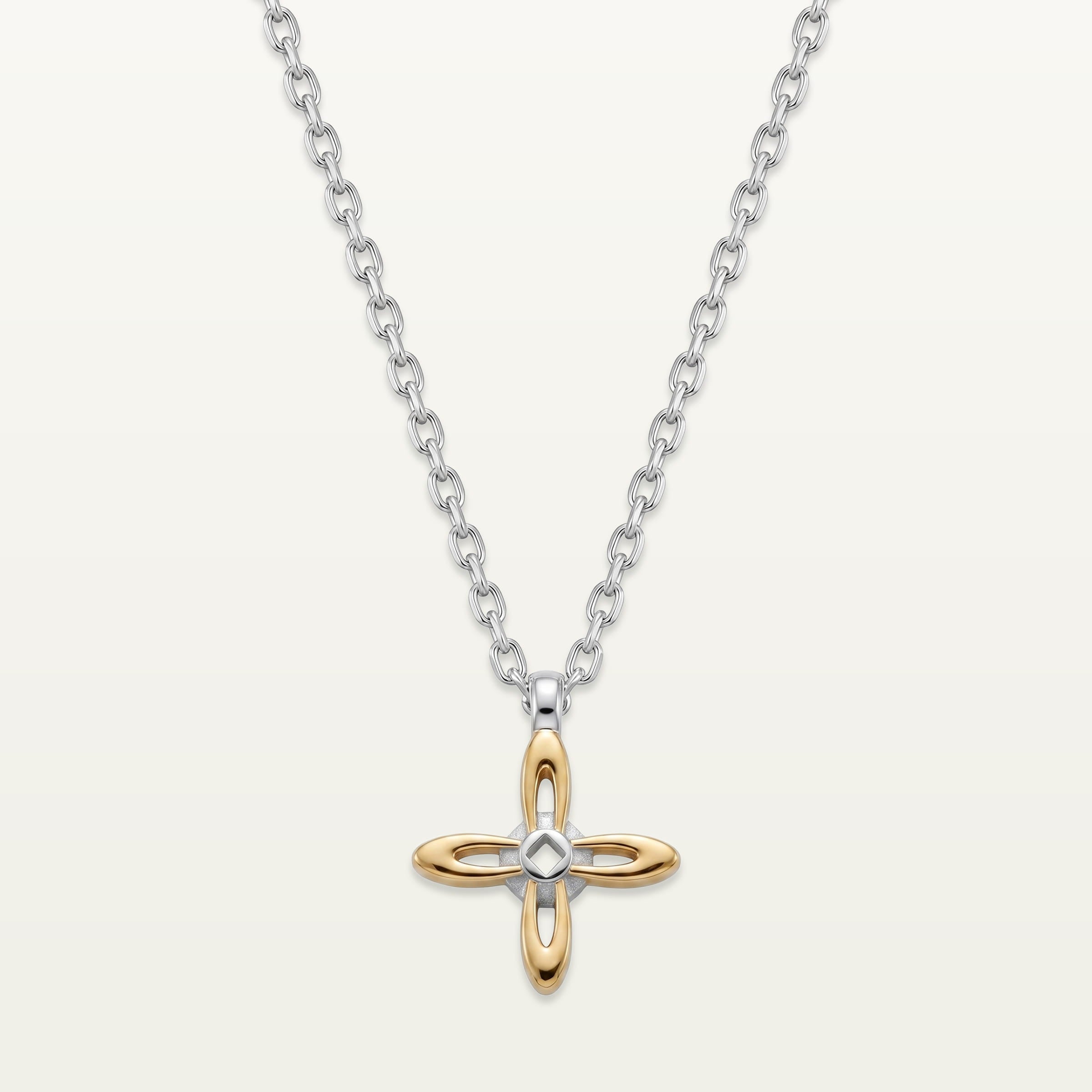 Ovis & Co. Celestial Kette Two-Tone – Edelstahlkette mit filigranem Kreuz-Anhänger in Silber und Gold, designed in Frankfurt