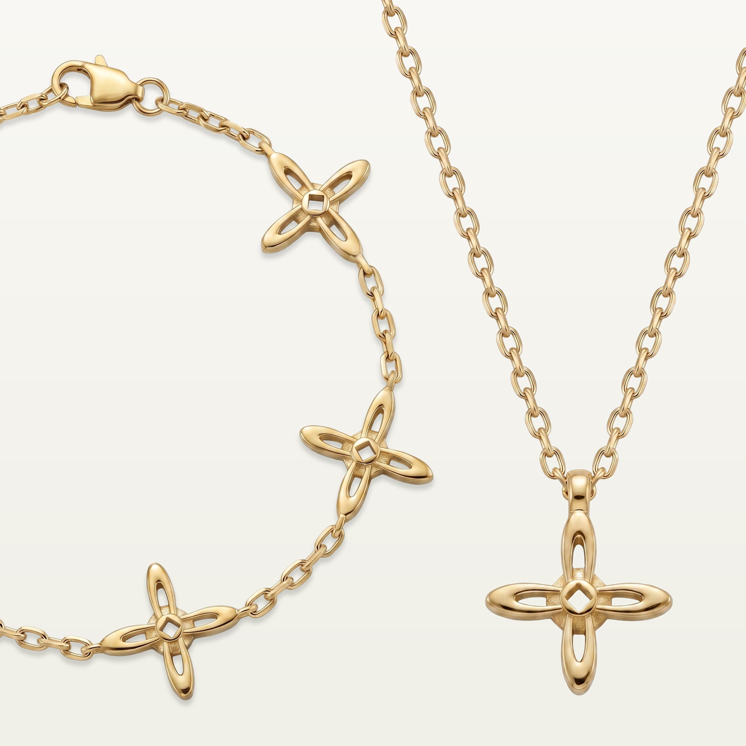 Ovis & Co. Celestial Set Gold – Edelstahl-Armband mit 5 Anhängern und Kette mit 1 Anhänger im Matching-Look, langlebige Veredelung, designed in Frankfurt