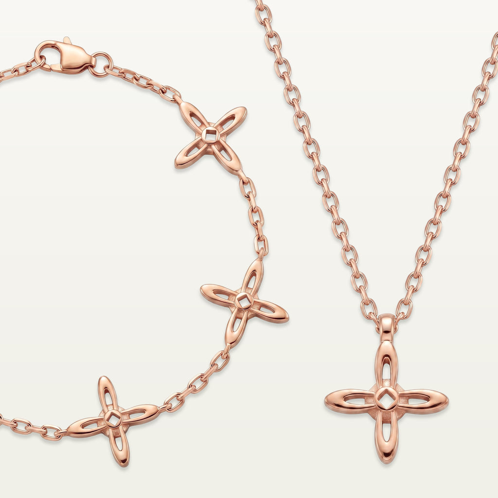 Ovis & Co. Celestial Set Roségold – Edelstahl-Armband mit 5 Anhängern und Kette mit 1 Anhänger im Matching-Look, langlebige Veredelung, designed in Frankfurt