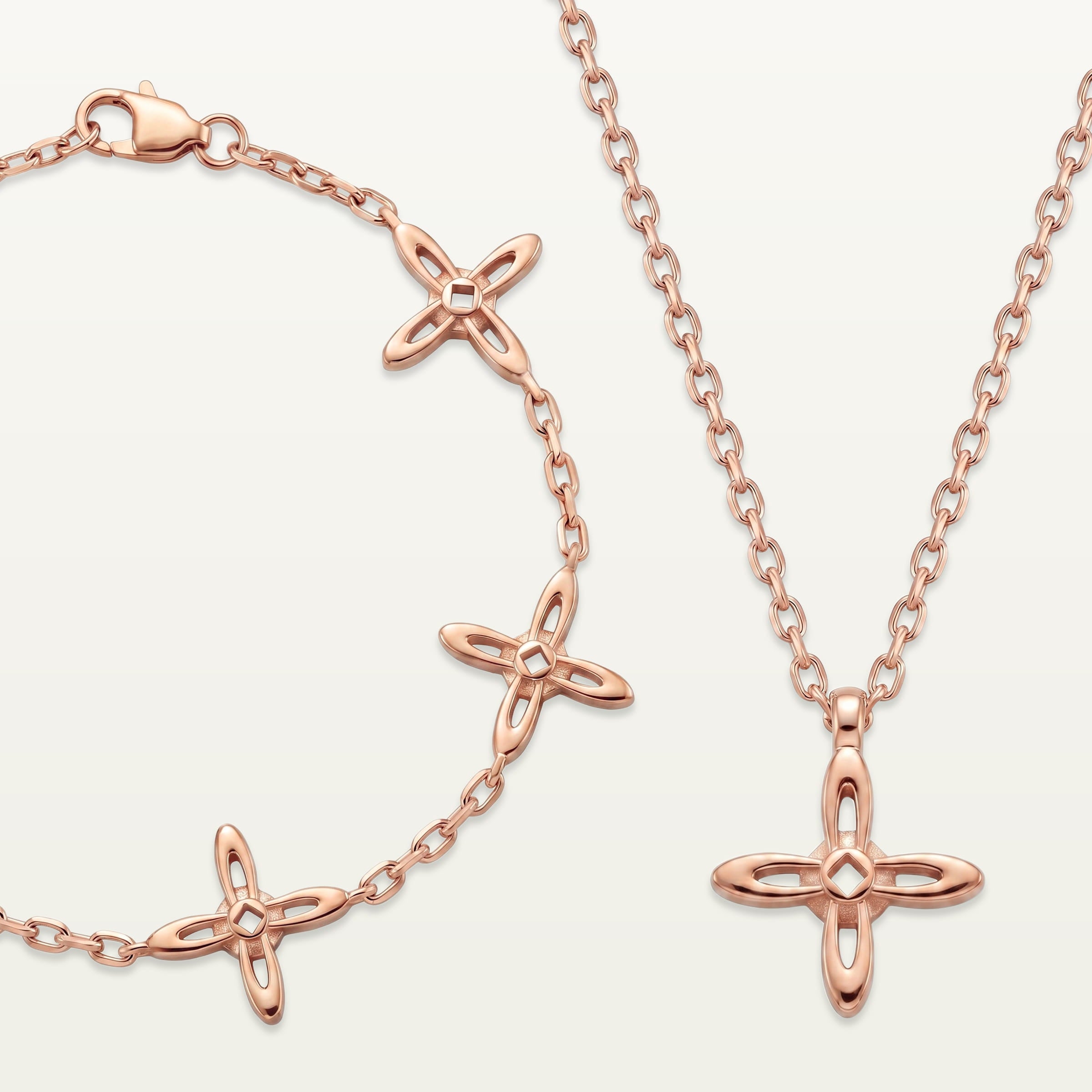 Ovis & Co. Celestial Set Roségold – Edelstahl-Armband mit 5 Anhängern und Kette mit 1 Anhänger im Matching-Look, langlebige Veredelung, designed in Frankfurt