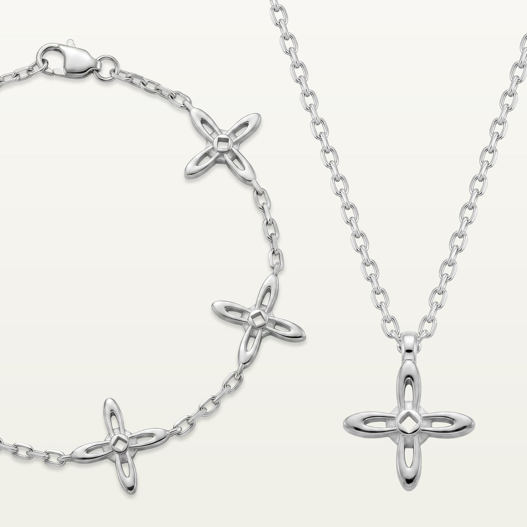 Ovis & Co. Celestial Set Silber – Edelstahl-Armband mit 5 Anhängern und Kette mit 1 Anhänger im Matching-Look, designed in Frankfurt