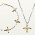 Ovis & Co. Celestial Set Two-Tone – Edelstahl-Armband mit 5 Anhängern und Kette mit 1 Anhänger in Silber und Gold, designed in Frankfurt.